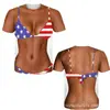 Camiseta Masculina de Manga Curta Nova Estampada em 3D com Padrão de Peito Peludo, Top da Moda e Cool Estilo de Rua com Gola Redonda