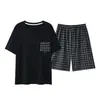 Conjunto de pijama de verano para hombre, de manga corta y pierna corta, ligero, talla grande, corte holgado, adecuado para usar como ropa de estar en casa