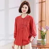 Camisa de manga longa de algodão puro bordada estilo mãe para mulheres, nova coleção primavera/outono 2026, plus size, corte solto, projetada para fazer mulheres de meia-idade e idosas parecerem mais jovens