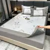 Juego de Tres Piezas de Alfombrilla de Seda de Hielo de Color Sólido de Gama Alta, Alfombrilla Plegable Fresca de Verano Lavable para Aire Acondicionado, Alfombrilla de Alta Densidad