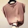 Chaleco de Punto Casual Americano de Calado a Rayas sin Mangas con un Toque Moderno y de Alta Gama, Cuello Redondo para Mujer, Transfronterizo