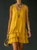 2026 Moda Primavera/Verão Feminina Casual Soltinha Cor Sólida Bolso Lateral Vestido Regata Site Independente Europeu e Americano da Amazon Transfronteiriço