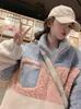 Abrigo de forro polar de cordero con costuras de color y cuello alto para mujer, chaqueta cárdigan holgada con forro polar para otoño e invierno, venta al por mayor transfronteriza de comercio exterior para mujer