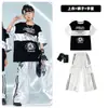 Conjunto de Hip-hop Infantil Roupas de Moda Hip-hop Estilo Street para Meninos Prata Manga Curta Roupas de Moda para Meninas Roupas de Performance Hiphop Infantil