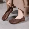 Agotado - Zapatos Planos Bajos sin Cordones de Piel de Vaca Mate Slip-ons Casuales Retro Zapatos para Mujer Piel Genuina Zapatos de Madre