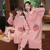 Camisola Feminina Outono e Inverno Espessada com Forro de Lã Coral Fleece Longa Pijama Infantil Camisola de Menina 2024 Flanela Roupas de Casa