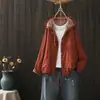 Moda Primavera y Otoño 2026: Chaqueta de Algodón con Capucha y Estampado Floral Artístico para Mujer, Cardigan Casual