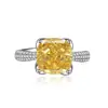 Novo anel quadrado de diamante amarelo gordo com corte de flor de gelo cravejado com diamante de alto carbono design de nicho all-match de luxo leve diamante rosa de alta qualidade feminino