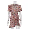 Vestido sexy con estampado de chica caliente para comercio exterior de mujeres, nuevo estilo de verano, cuello en V, manga abullonada, elegante vestido ajustado fruncido