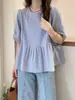 Camisa de Mujer con Mangas Abullonadas y Pliegues Estación Europea Verano 2024 Nueva Moda Europea para Mujer Estilo Occidental Camisa Pequeña de Moda