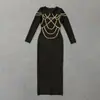 Moda Femenina Transfronteriza Nuevo Vestido Estilo Europeo y Americano, Vestido de Vendaje Ajustado de Lujo con Adorno de Diamantes Estilo Socialité, Vestido de Noche, Vestido Largo