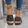 Desea Exportar Nuevas Pantuflas Cuadradas de Malla de Encaje para Mujer para Usar Planas Sandalias Ligeras Bordadas para la Playa