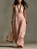Mono de lino de alta calidad, casual, cuello redondo, sin mangas, para mujer, moda europea y americana 2026, colección de verano, con un toque sofisticado y elegante, adecuado para ventas transfronterizas