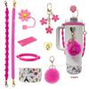 Día de San Valentín Stanley Cup Tapa de Popote Decorativa Funda para Vaso Cadena para Vaso Ins Colgante de Flor Colorida Colgante de Bola de Felpa