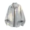 Jaqueta-camisa cinza para primavera e outono para homens, corte solto, ombro caído, gola de lapela, camisa casual de trabalho, moderna e versátil, jaqueta leve