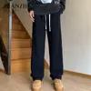 Jeans Masculino Versátil Tendência Cintura Elástica com Cordão Primavera Verão Calças Estilosas de Alta Qualidade Calças Retas Retro Americano