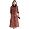 Vestido Longo Estampado para Mulheres Plus Size, Emagrecedor, Acima do Joelho, Estilo Novo Inverno 2023, Forrado com Lã e Espessado, Estilo Retrô Artístico