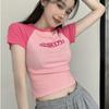 Camiseta de Manga Corta de Algodón Puro para Mujer Verano 2025 Nueva Camiseta de Verano Nueva con Manga Raglán de Contraste Top Americano Sexy