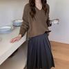Exportación Transfronteriza Estilo Suave Simple Color Puro Cuello en V Suéter Tejido para Mujer Estilo Coreano Nuevo Estilo Perezoso Suave y Sedoso Tejido