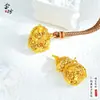 Colar com Pingente de Cabacinha Tridimensional Estilo Chinês Tradicional, Banhado a Ouro Cobre Escovado Fosco Vintage para Mulheres