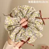 Elástico de Cabelo Floral Verde Retro Coreano com Pregas de Tecido e Laço, Acessório de Cabelo Estilo Fresco para Rabo de Cavalo