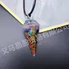 Colgante de Resina de Grava Colorida de Cristal Natural Joyería de Venta Caliente Transfronteriza Luna Hexágono Cono Péndulo