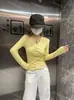 Camiseta Feminina Gola V Manga Longa Estilo Francês 2026 Primavera Novo Estilo Cor Sólida Elegante Design Justo Camisa para Camada Interna