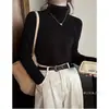 Camiseta de manga larga cepillada de doble cara para mujer, 270 g, para primavera y otoño, camiseta base corta ajustada, top de cuello alto estilo coreano