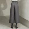 Otoño e invierno Nuevo culottes de lana pantalones sueltos de pierna ancha pantalones capri de lana pantalones de pierna ancha de lana con cintura elástica adelgazantes