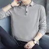 Camiseta Longa Nova de Primavera e Outono para Homens, Camisa Polo Tendência Estilo Coreano com Gola Lapela Estilosa, Top de Outono