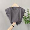 Playera de Manga Volante y Cuello Redondo para Mujer en Verano, Simple, Holgada, Versátil, Aspecto Adelgazante, Diseño Casual de Color Puro Camiseta Básica A3951
