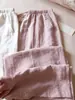 Pantalones de Pierna Ancha de Lino Estilo Perezoso de Gama Alta para Mujer 2024 Verano Cintura Alta Sueltos Rosa Algodón Lino Casual