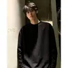 Camiseta de manga larga con cuello redondo y patchwork estilo americano para hombre, primavera y otoño, corte limpio, deconstruida, talla grande, holgada, simple, top básico