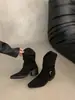 Botas de Tobillo con Tacón Alto, Puntiagudas, de Punta Puntiaguda, con Tacón Apilado, Cuello en V y Plisados Chuyuji para Mujer 2026, Botas Vaqueras Occidentales Nuevas con Tacón Grueso