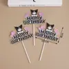 Decoración de tarjeta para mesa de postres de cumpleaños de niña Coolomi, inserción de año, banquete de cumpleaños, empujar música, pegatinas para borde de pudín