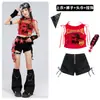 Traje de Jazz para Meninas, Top Curto Vermelho com Suspensórios, Conjunto de Roupa de Performance, Traje de Dança Jazz para Meninas e Mulheres