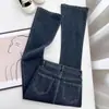 Jeans micro-lar gris azulado para mujer, nuevos de primavera y otoño 2025, cintura alta, elásticos, adelgazantes, de boca de campana pequeña