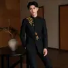 Conjunto de terno para primavera, outono e inverno, gola mandarim, design floral bordado, jaqueta casual masculina novo estilo chinês, moderna e sofisticada, adequado para noivos