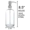 Suministro directo de fábrica botella de vidrio transparente botella Boston 500ml cabeza de bomba de presión de acero inoxidable botella de gel de ducha dispensador de jabón
