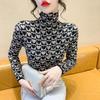 Gola alta Estampa de Leopardo Estilosa Base de Tricô Camisa Interna Feminina 2022 Nova Moda Outono e Inverno Ajuste Slim Elegante Suéter Interno