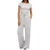 Nuevo Producto Europeo y Americano de Amazon 2026: Conjunto Casual de Manga Larga de Color Sólido con Top y Pantalones de Pierna Ancha de Cintura Alta Ropa Deportiva