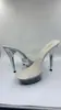 Sandalias de Tacón Alto para Mujer Nuevas 12 cm Tacón de Aguja Sexy Cristal Transparente Correa de Una Sola Línea Modelo Pole Dance Pasarela Zapatos de Antro