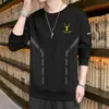 Camiseta Masculina de Manga Longa em Destaque, Estampa de Marca Tendência, Top Outono/Inverno, Moletom, Camiseta Interior Juvenil, Camada de Base
