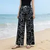 Pantalones Largos de Pierna Ancha de Cintura Alta Nuevos de Verano Pantalones Rectos Sueltos Largos Pantalones de Playa Casuales a Prueba de Mosquitos Pantalones Florales de Seda Helada