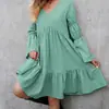 Vestido de Primavera Estilo Bohemio Innovador Independiente Estilo Europeo y Americano con Volantes Holgado de Color Sólido para Mujer