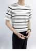Ice Silk Port Style Trendy listrado malha masculina de manga curta T-shirt Light Mature Style Summer New Original plus size