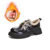 Mocasines de Cuero Genuino para Mujer 2025 Invierno Nuevos Flats de Terciopelo para Mujer Mary Jane Punta Redonda Casual Bajos Zapatos de Moda para Mujer