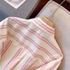 Foto Real de una Camisa a Rayas Bloque de Color de Manga Larga para Mujer, con un Diseño Único, Nuevo Estilo Otoñal, Top Chic y de Moda con Cuello Polo