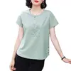 Camiseta de Manga Corta con Parches Bordados y Patchwork Estilosa para Mujer de Edad Media, Nueva Tendencia Verano 2026, Holgada que Reduce la Edad, Cubre Abdomen