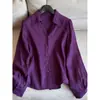 Camisa nueva de lino color liso 2026, camisa pequeña, solapa, cuello en V, manga larga, prenda exterior, cárdigan entallado a la cintura, venta al por mayor H06FT611059
